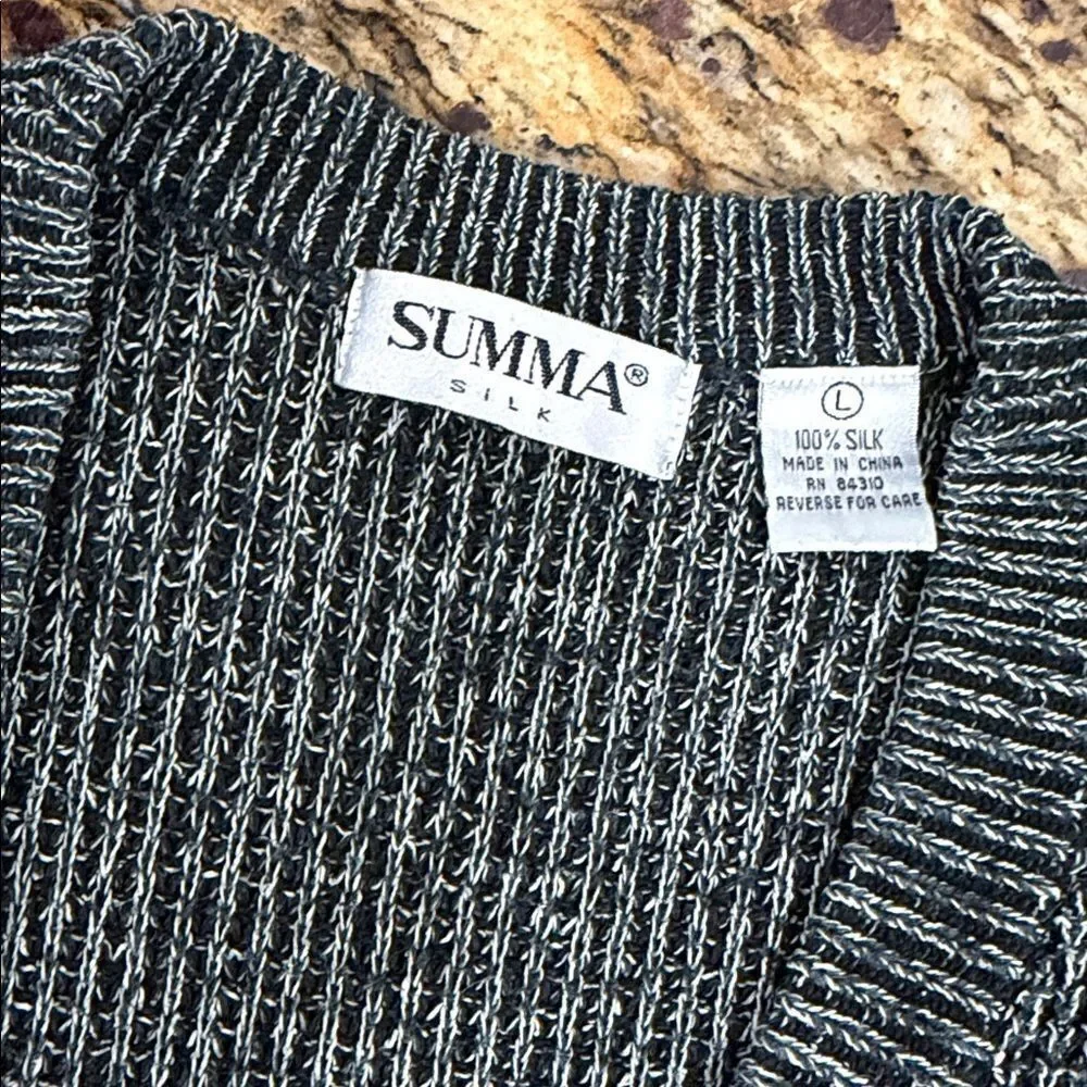 Vintage Summa Silk Charcoal Knit Button Front Sweater Vest Size L